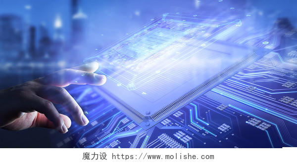 蓝色科技感产业发展手指点击芯片线路电路技术信息背景